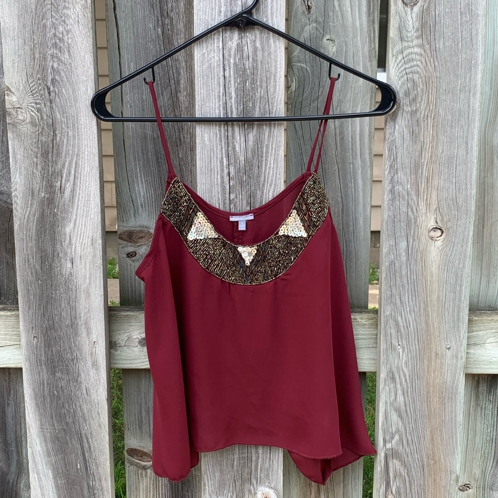 Wine and gold sequin blouse
